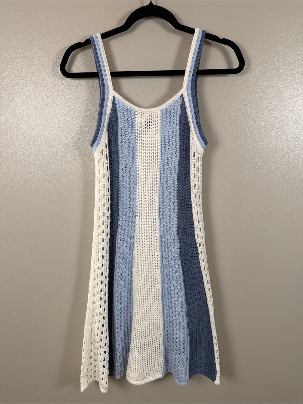 Universal Thread Blue and White Striped Crochet Knit Tank Dress - Picture 2 of 5